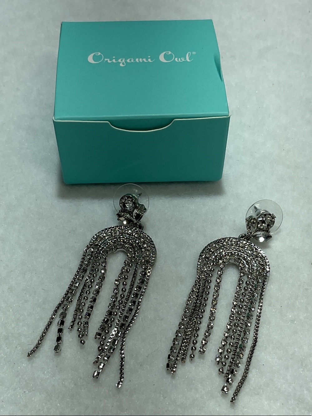 Origami Owl Silver Crystal Fringe Drop Earrings